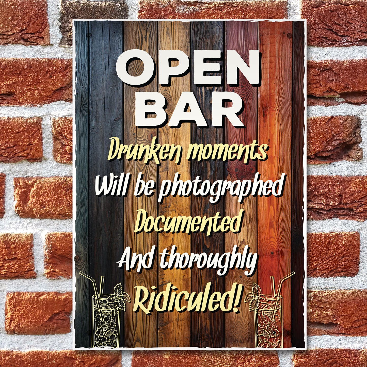 Funny OPEN BAR Sign Novelty Home Bar Pub Man Cave Sign Funny