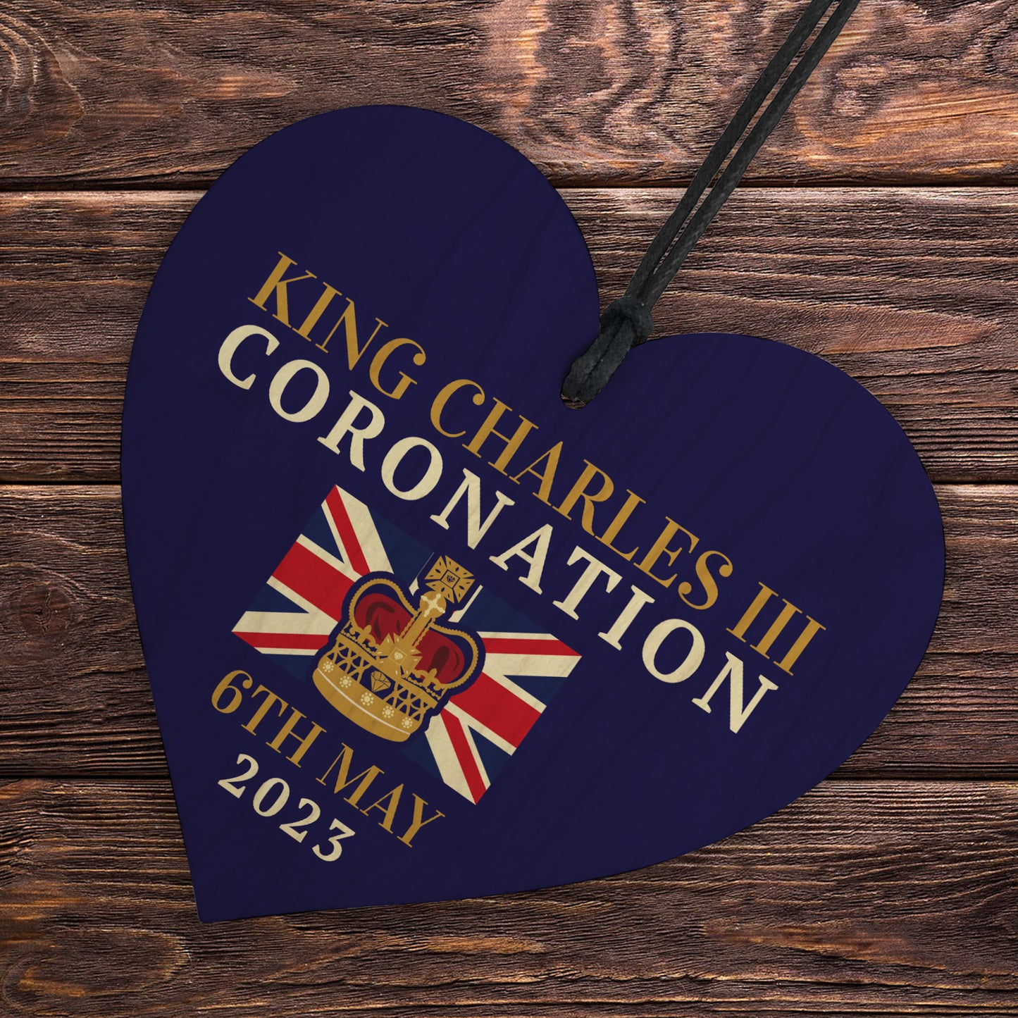 King Charles III Coronation Celebration Hanging Wooden Heart