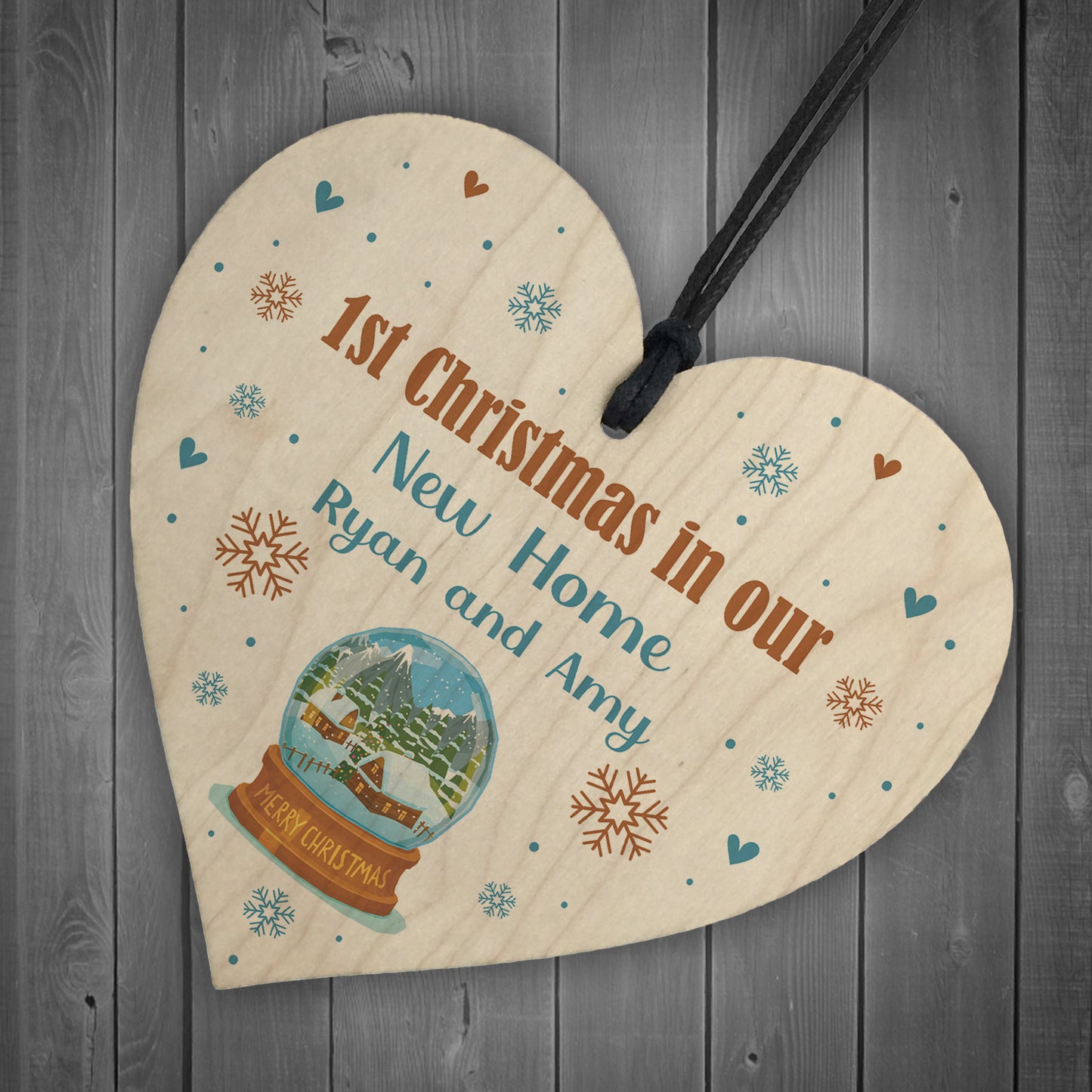 New Home Gift To Hang On Christmas Tree Wood Heart Bauble