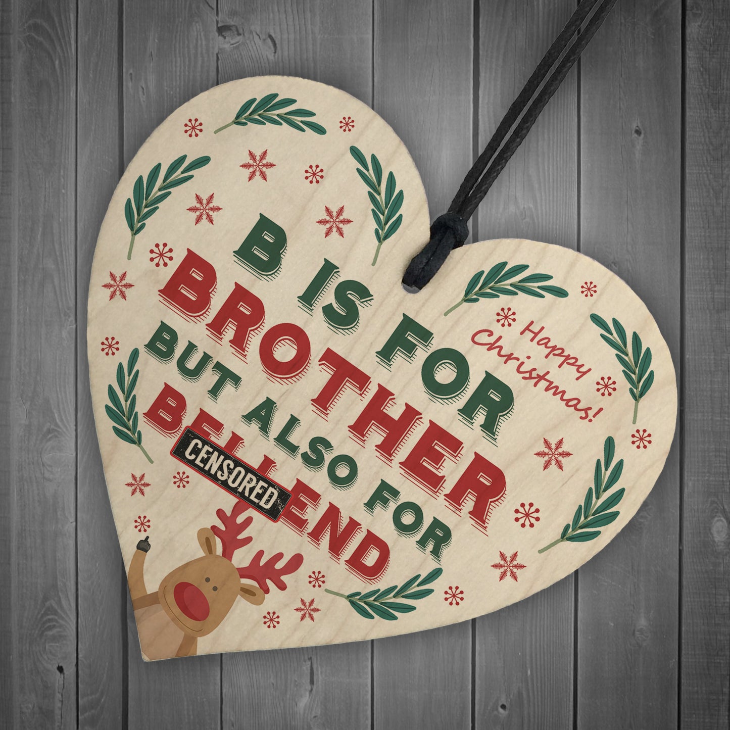 Funny Rude Christmas Gift For Brother Wooden Heart Novelty Gift