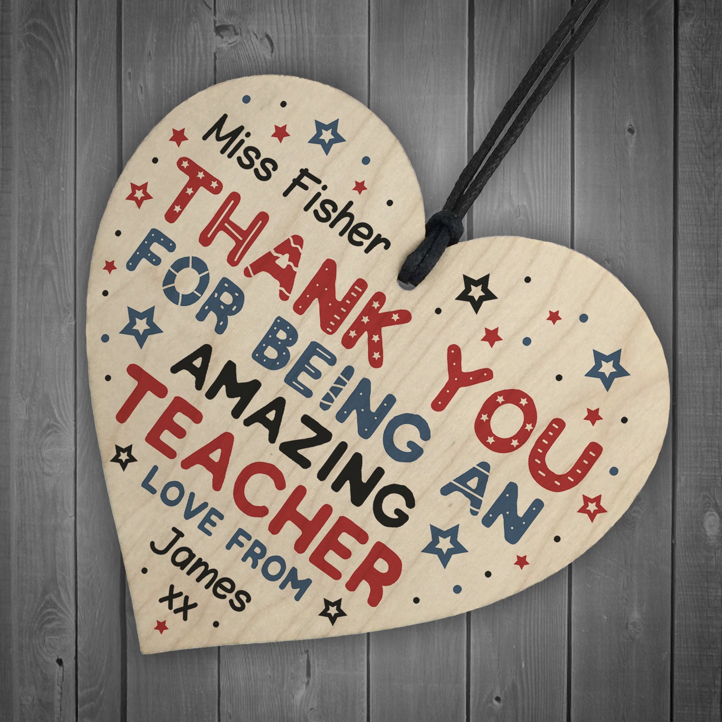 Personalised Amazing Teacher Gift Wooden Heart Thank you