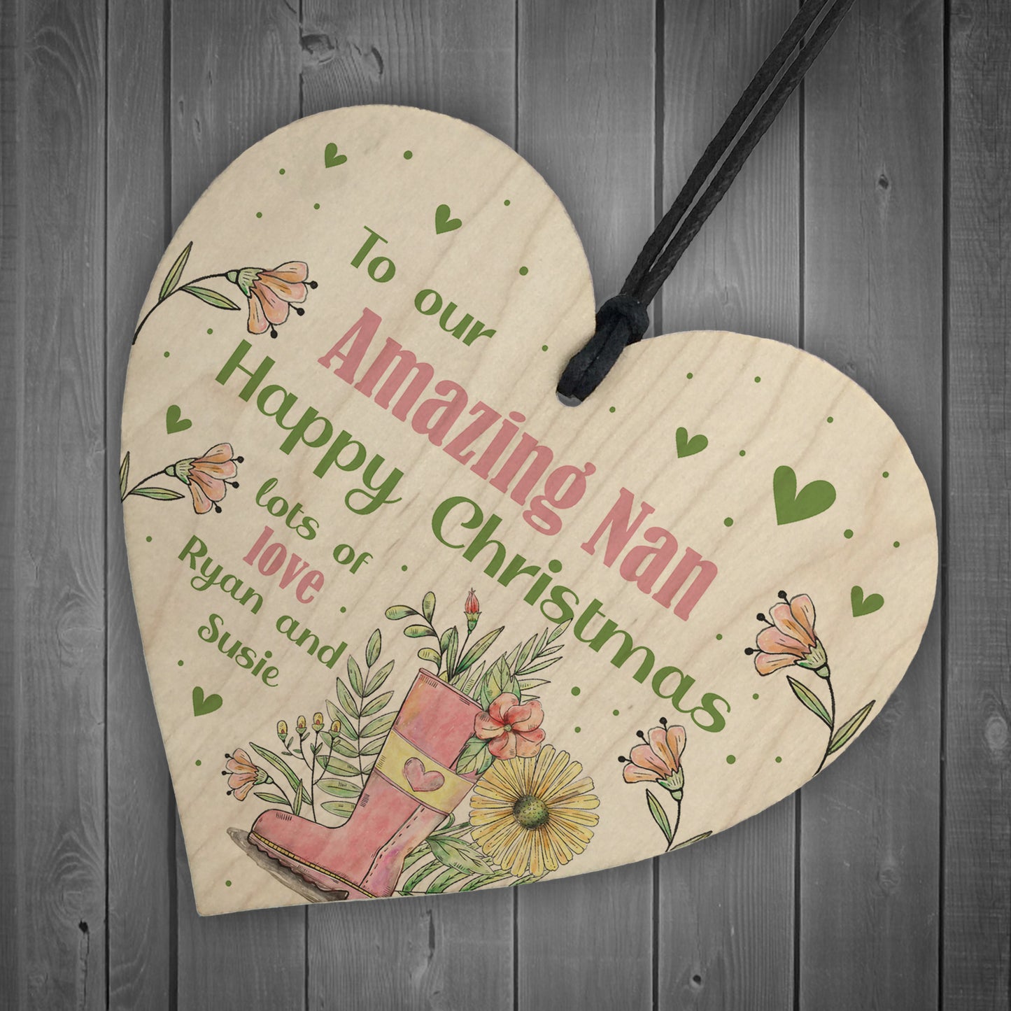 Happy Christmas To Nan Gift Wood Heart Gift From Grandchildren