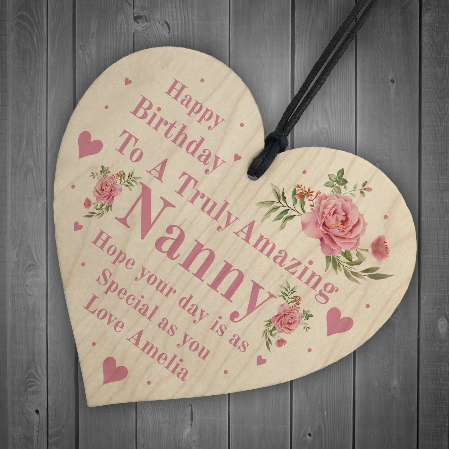 Novelty Happy Birthday Nanny Gifts Hanging Heart Personalised