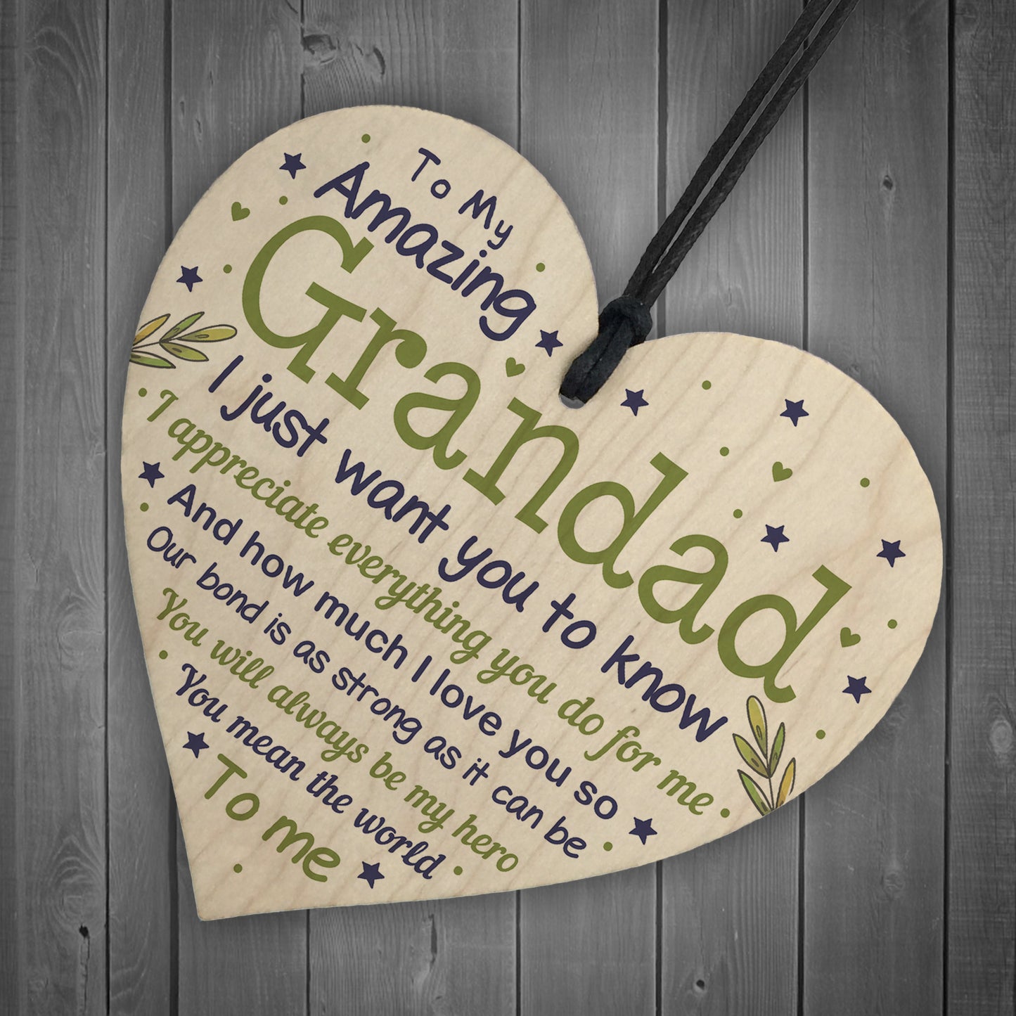 Cute Grandad Birthday Christmas Wood Heart Gifts From Grandchild