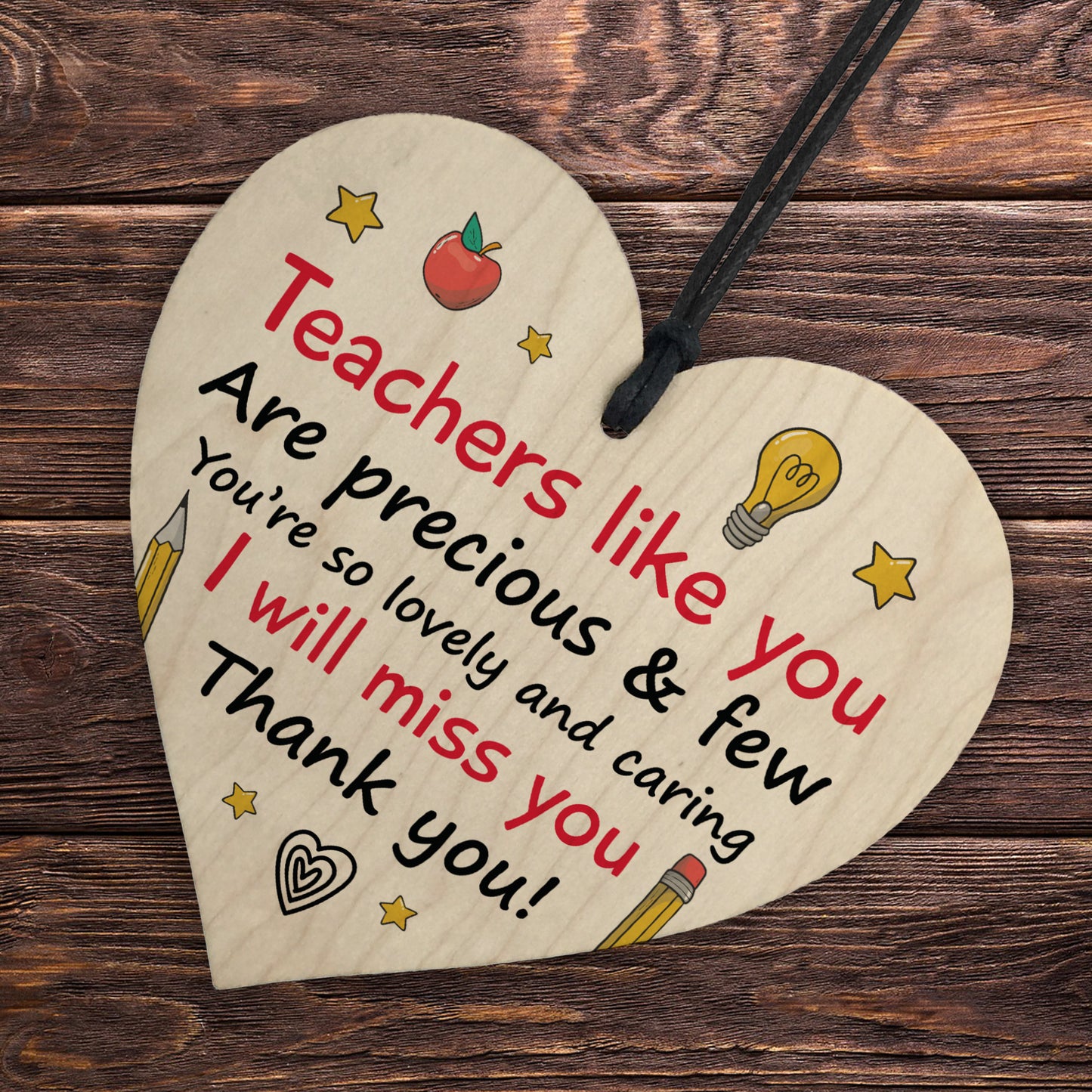 Thank You Gift For Teacher Heart Wood Plaque Leaving School End