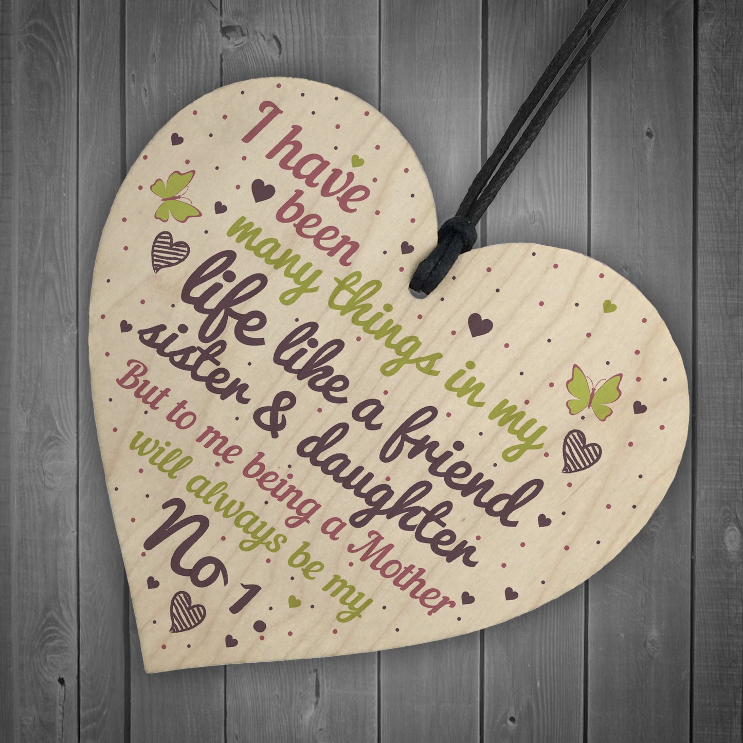 Mum Mother Sister Friendship Gift Wooden Heart Sign Chic Plaque