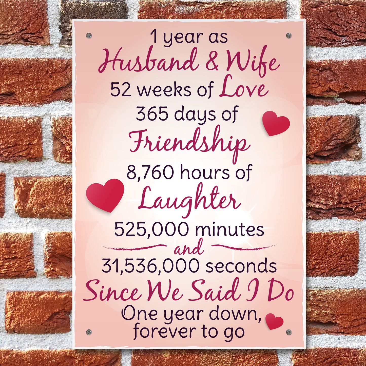 1st Wedding Anniversary Plaque Husband Wife Gift For Her Women