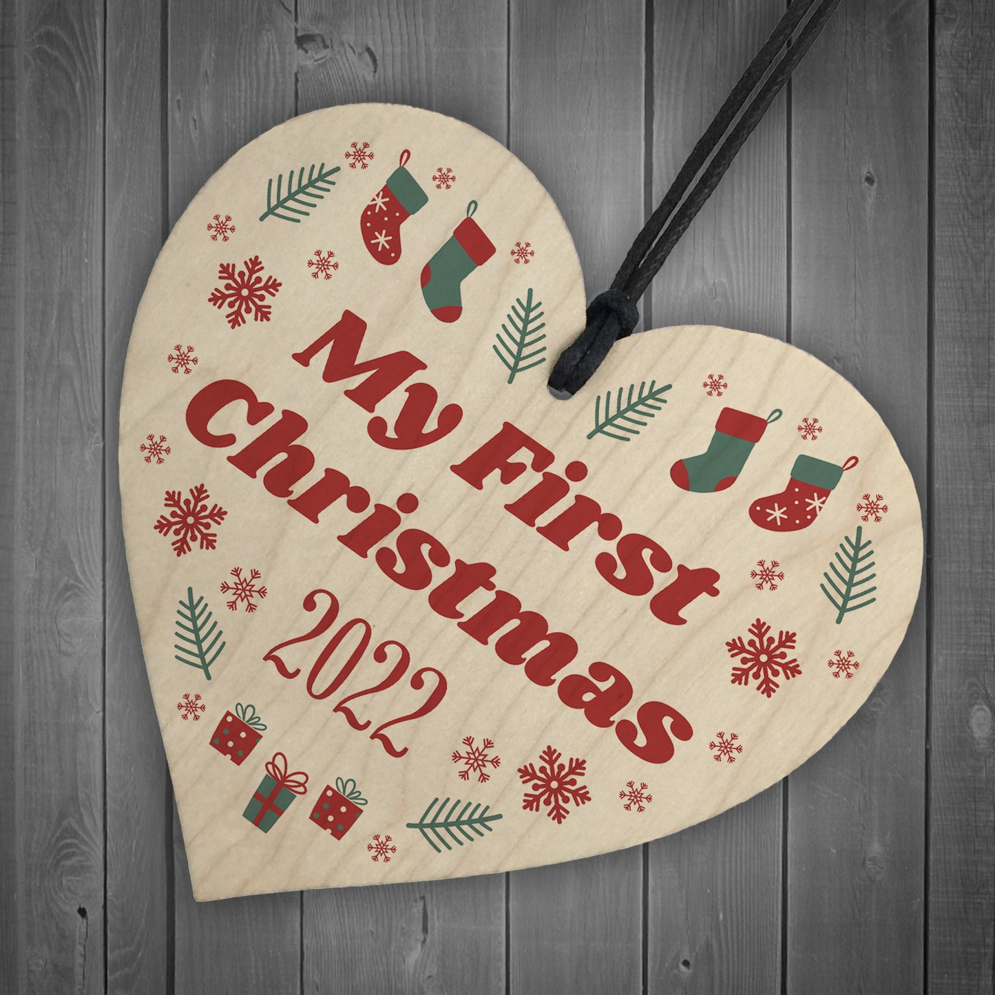 Baby Son Daughter's First Christmas 2022 Wooden Tree Bauble