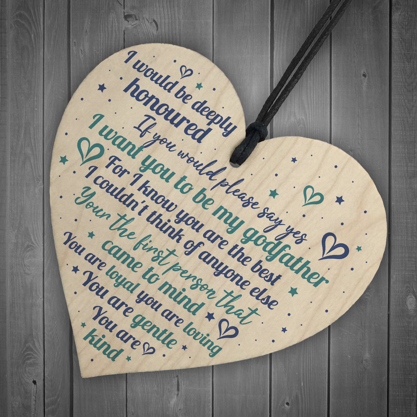 Godfather Wooden Heart Sign Keepsake Thank You Gift Christening
