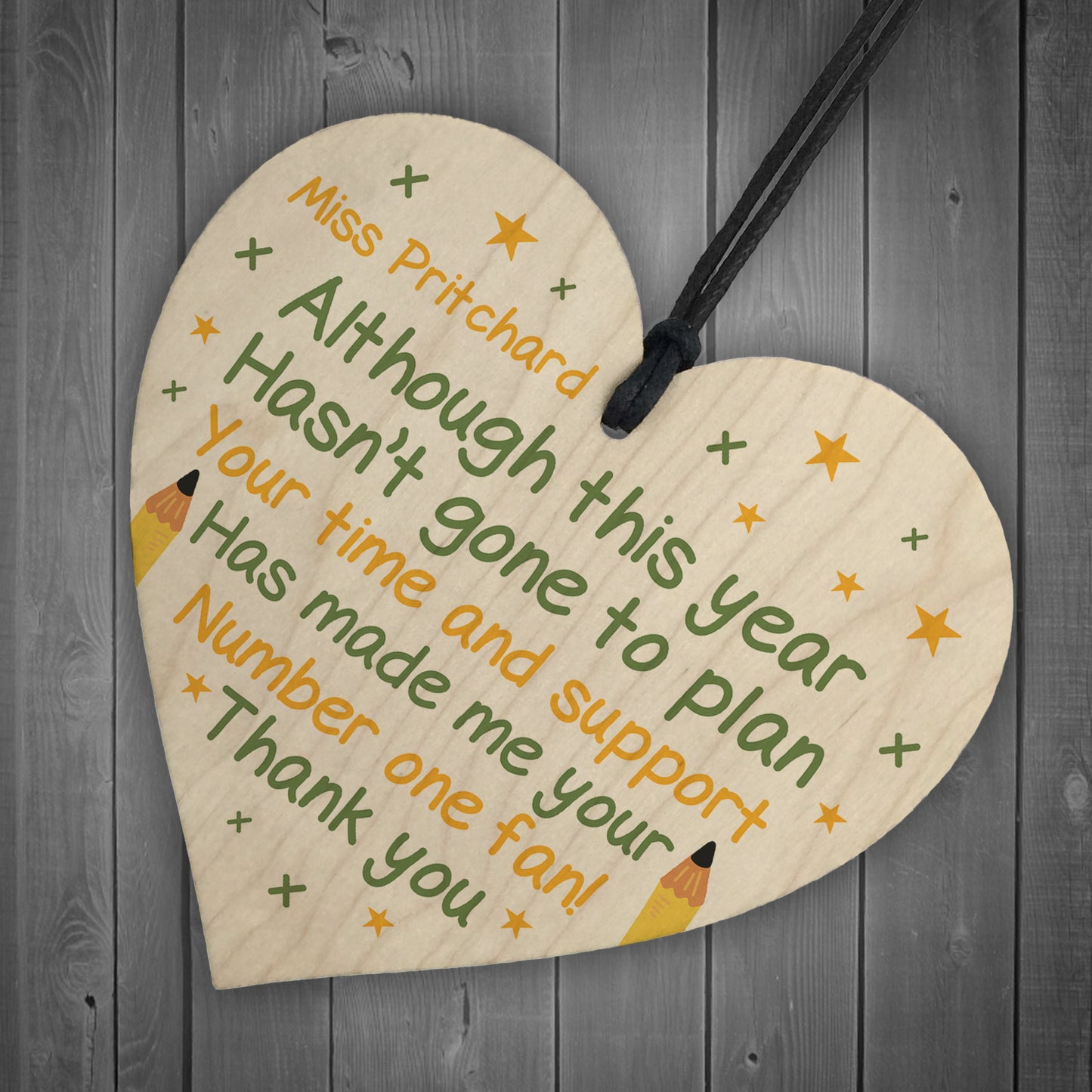 Personalised Wooden Heart Sign Thank You Gift For Teacher