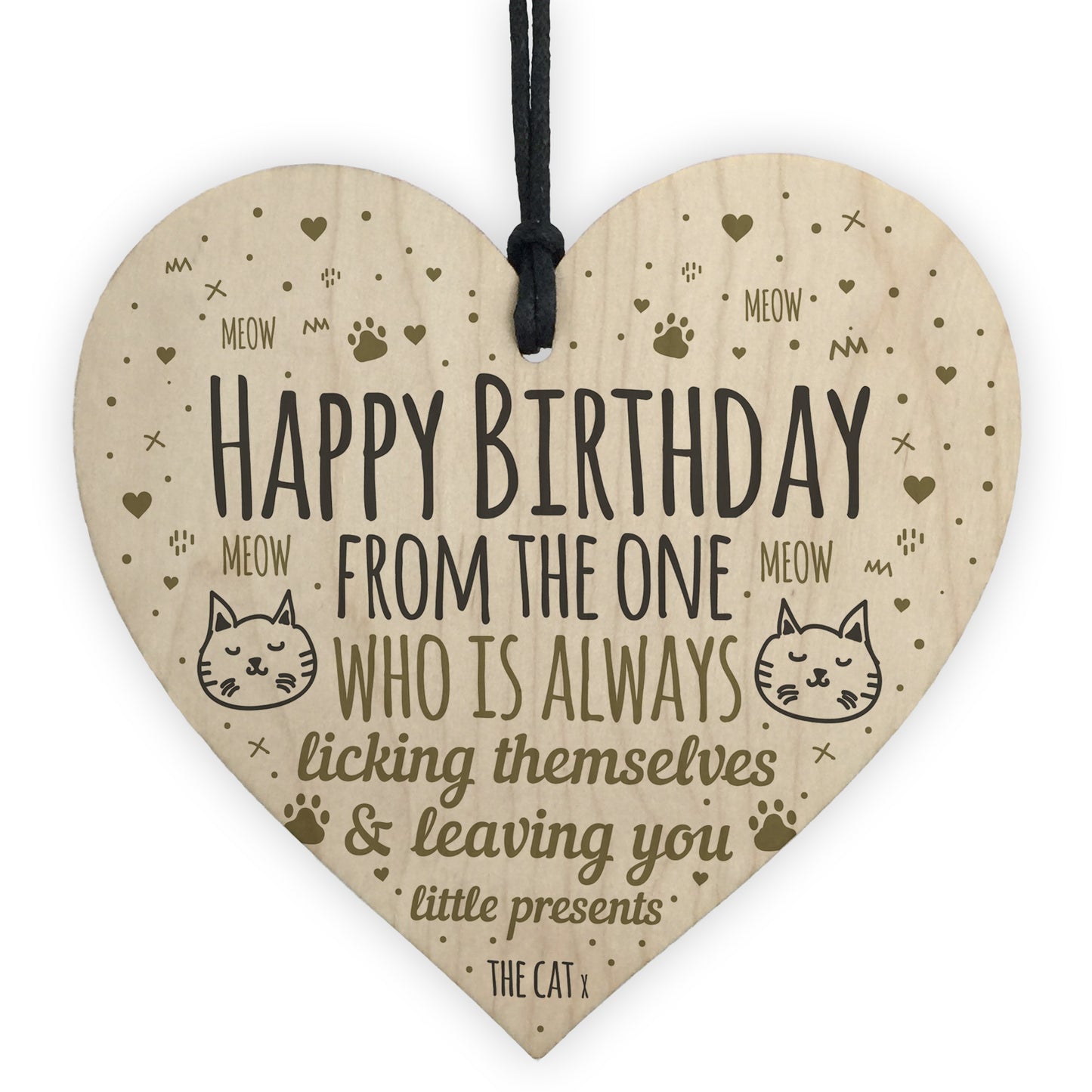 Funny Cat Birthday Card and Wooden Heart Birthday Gift From Cat