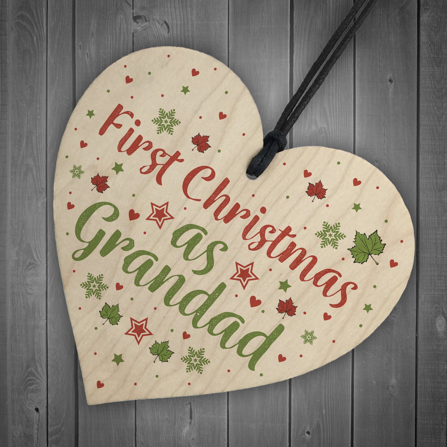 First Christmas Grandad Gift Wooden Heart Tree Bauble Decoration