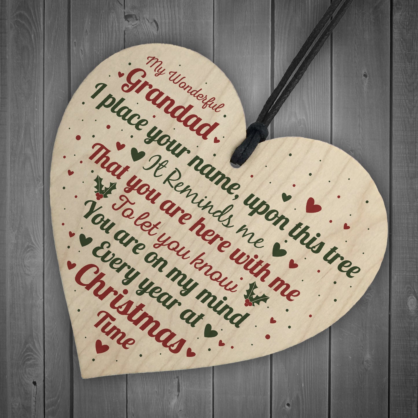 Christmas Memorial Nan Handmade Wooden Heart Tree Decoration