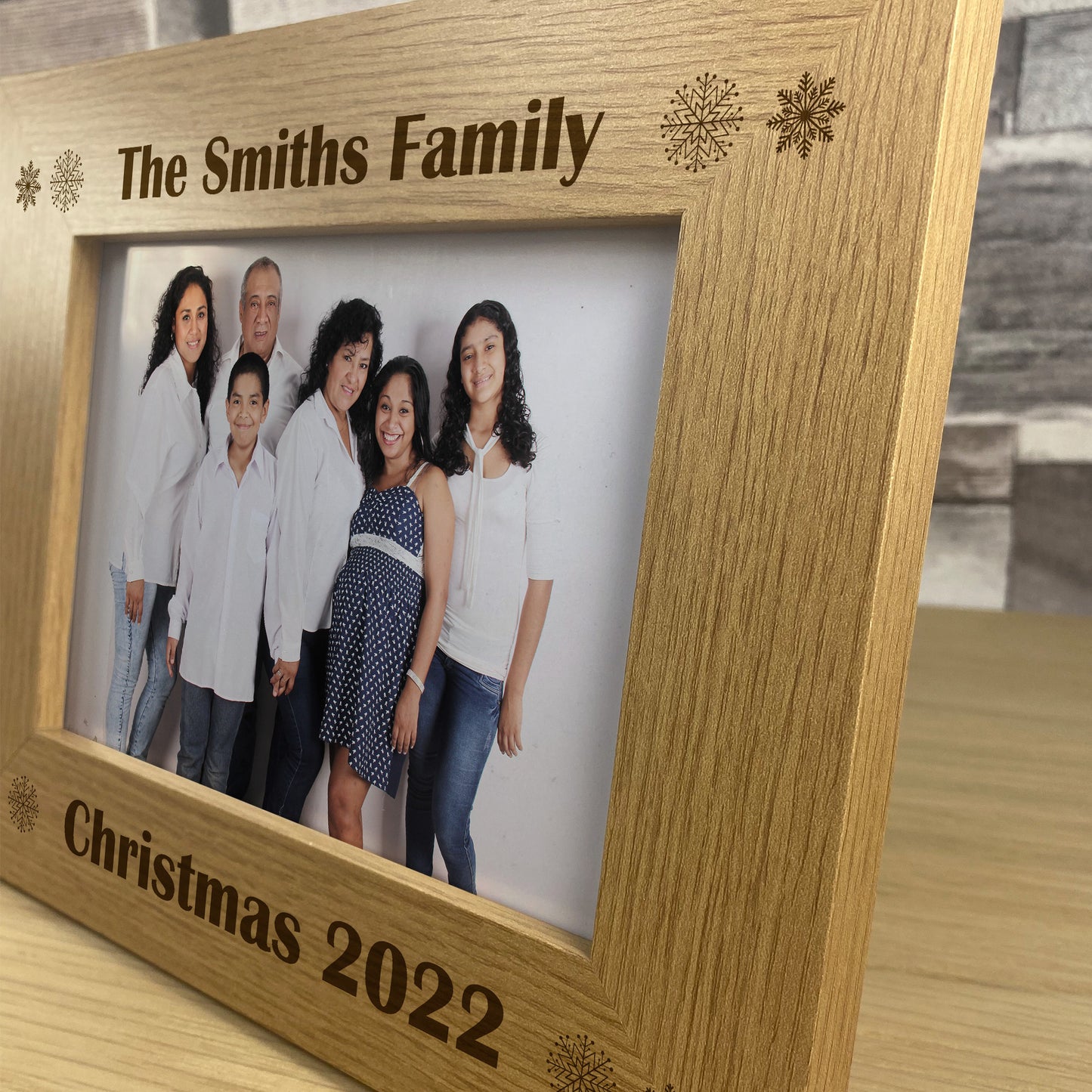 Personalised Christmas Decoration Wood Photo Frame Family Xmas