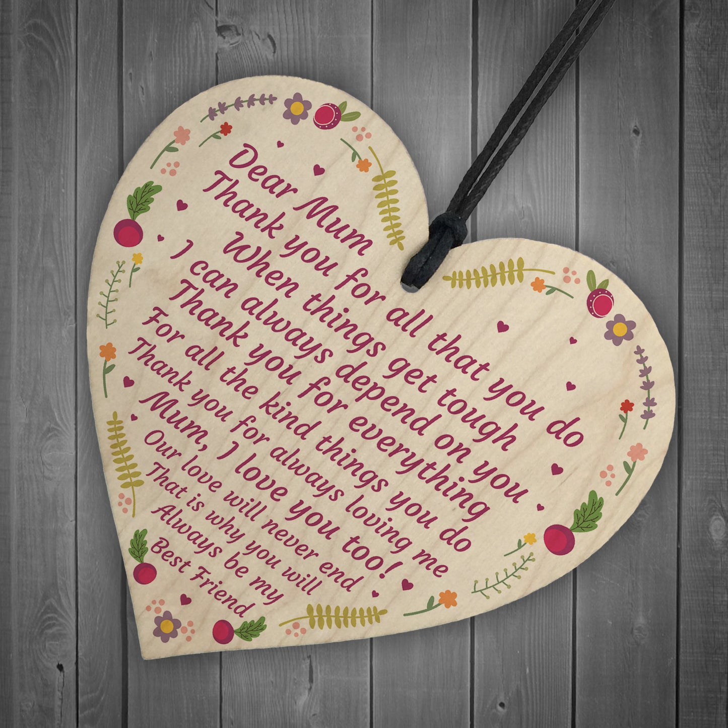 Mum Gift Novelty Plaque Handmade Wooden Heart Mum Birthday Xmas