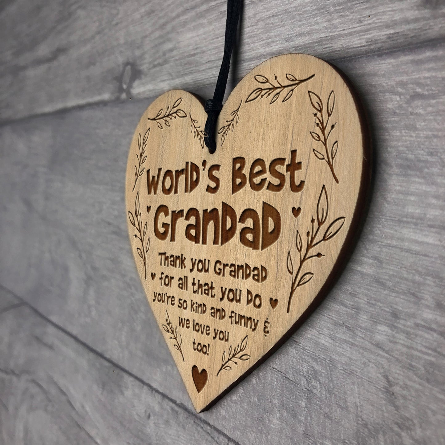 Worlds Best Grandad Gift For Birthday Christmas Engraved Heart