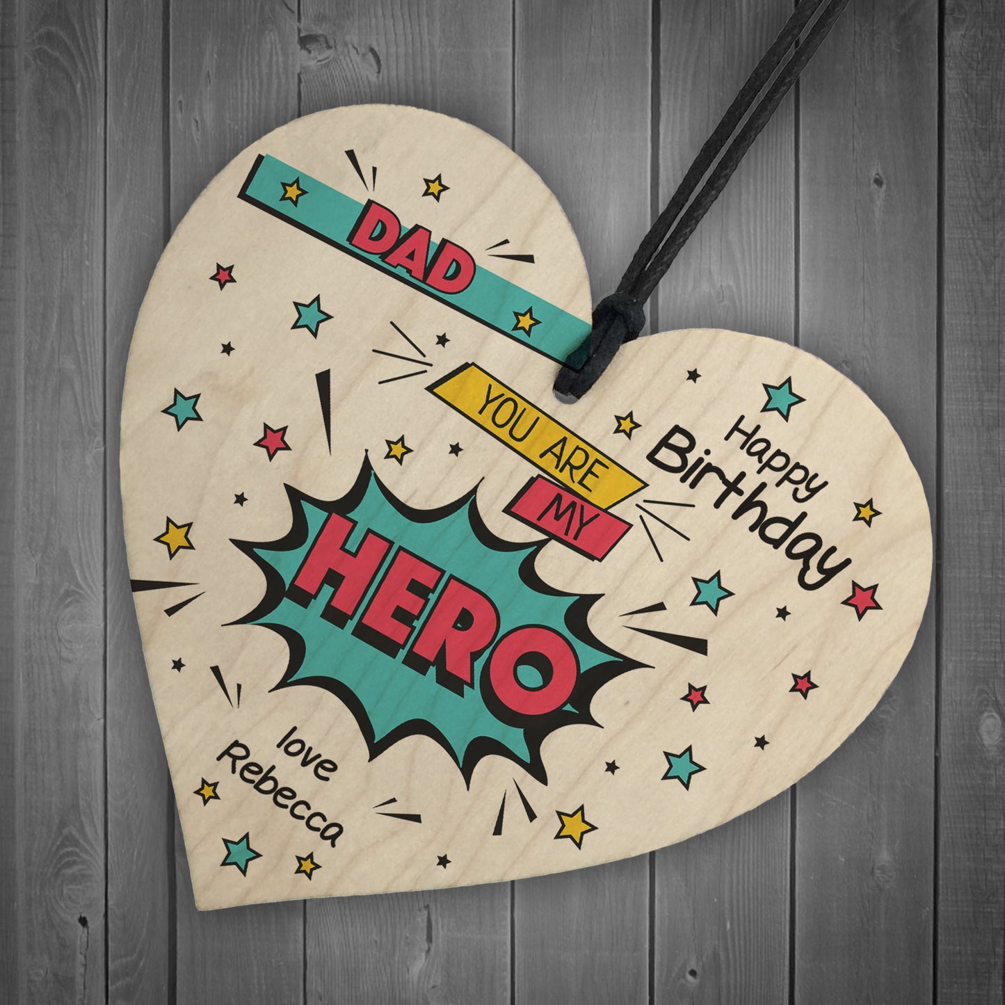 Birthday Gift For Dad Superhero Plaque Personalised Heart