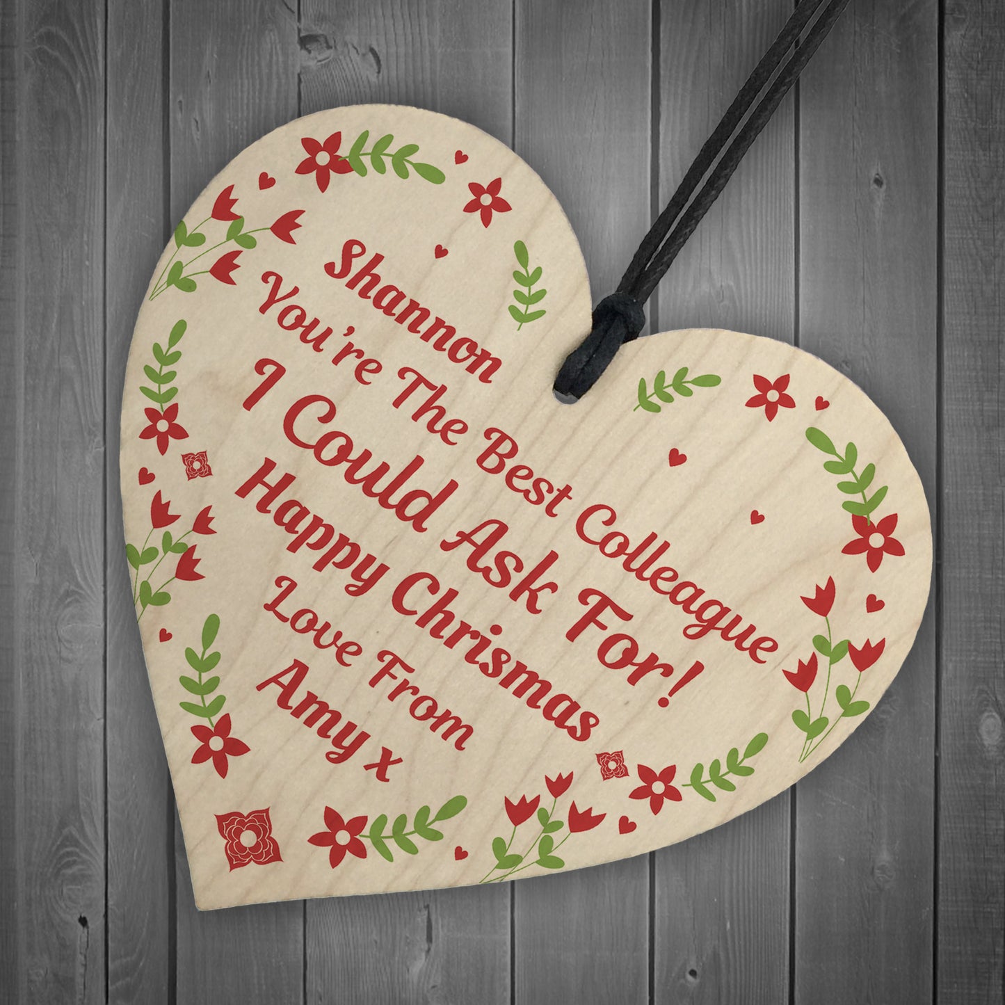 Christmas Personalised Gift For Colleague Wood Heart Gifts