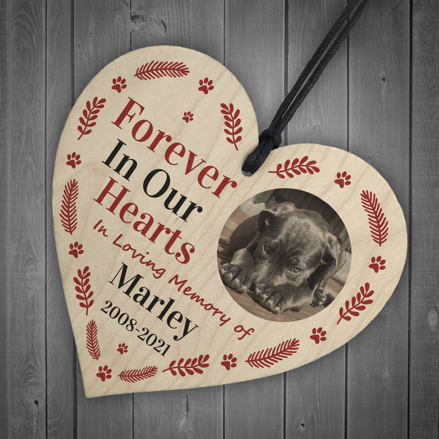 Memorial Gift For Dog Pet Wooden Heart Personalised Decoration