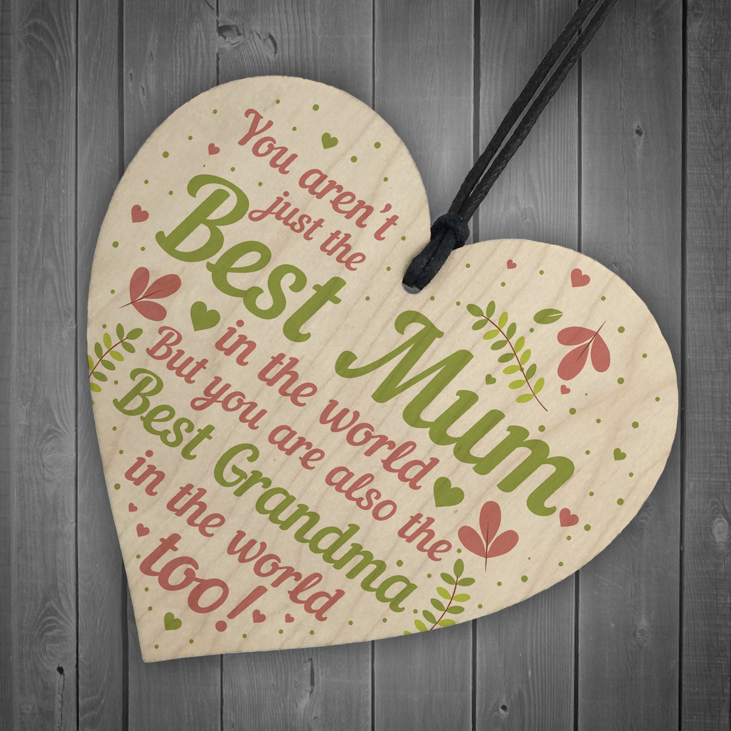Cute Mother's Day Gift Card Wooden Heart Mum Gifts Best Grandma
