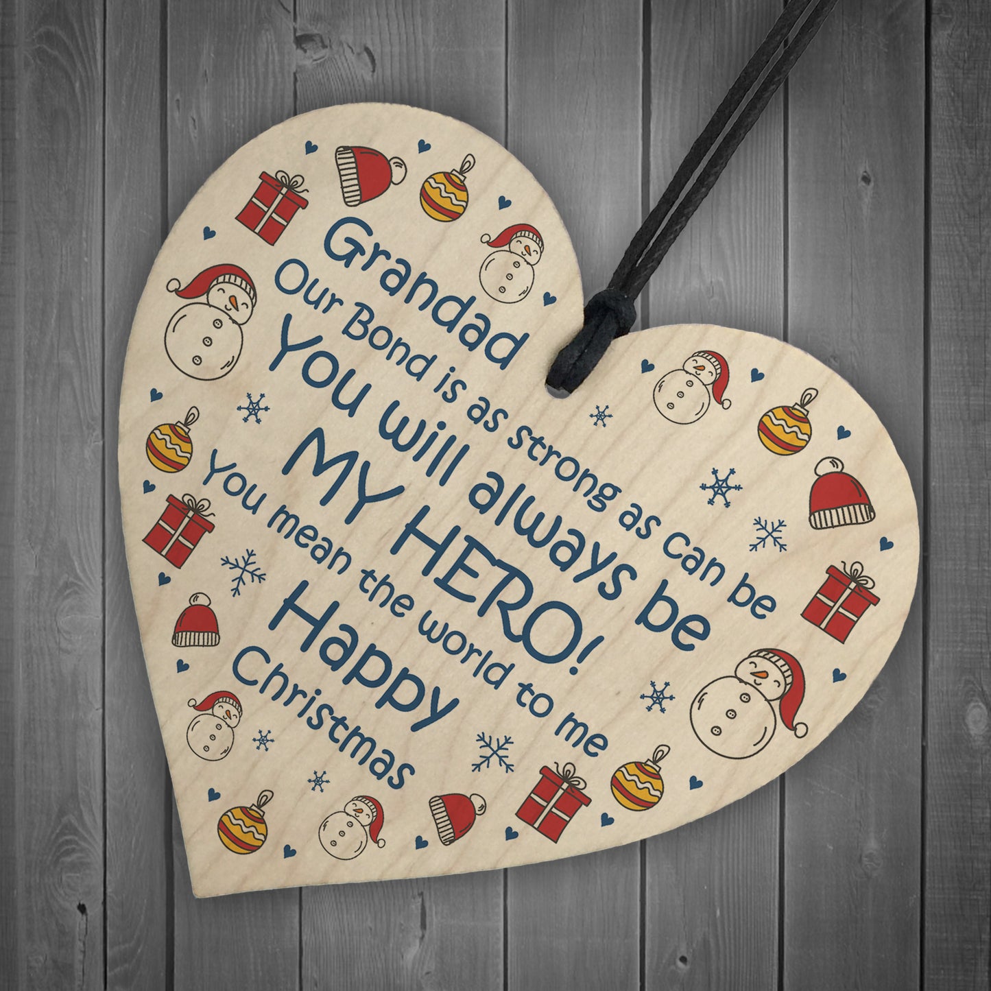 Grandad Happy Christmas Novelty Wooden Heart Gift For Grandad