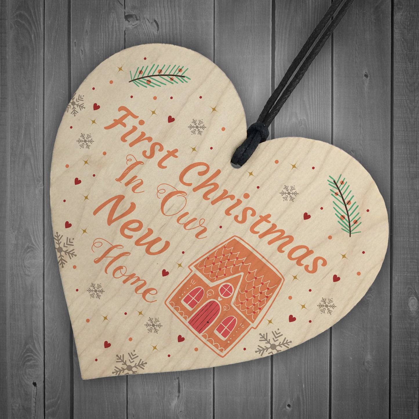 First Christmas New Home Gift Personalised Wood Heart Tree Decor