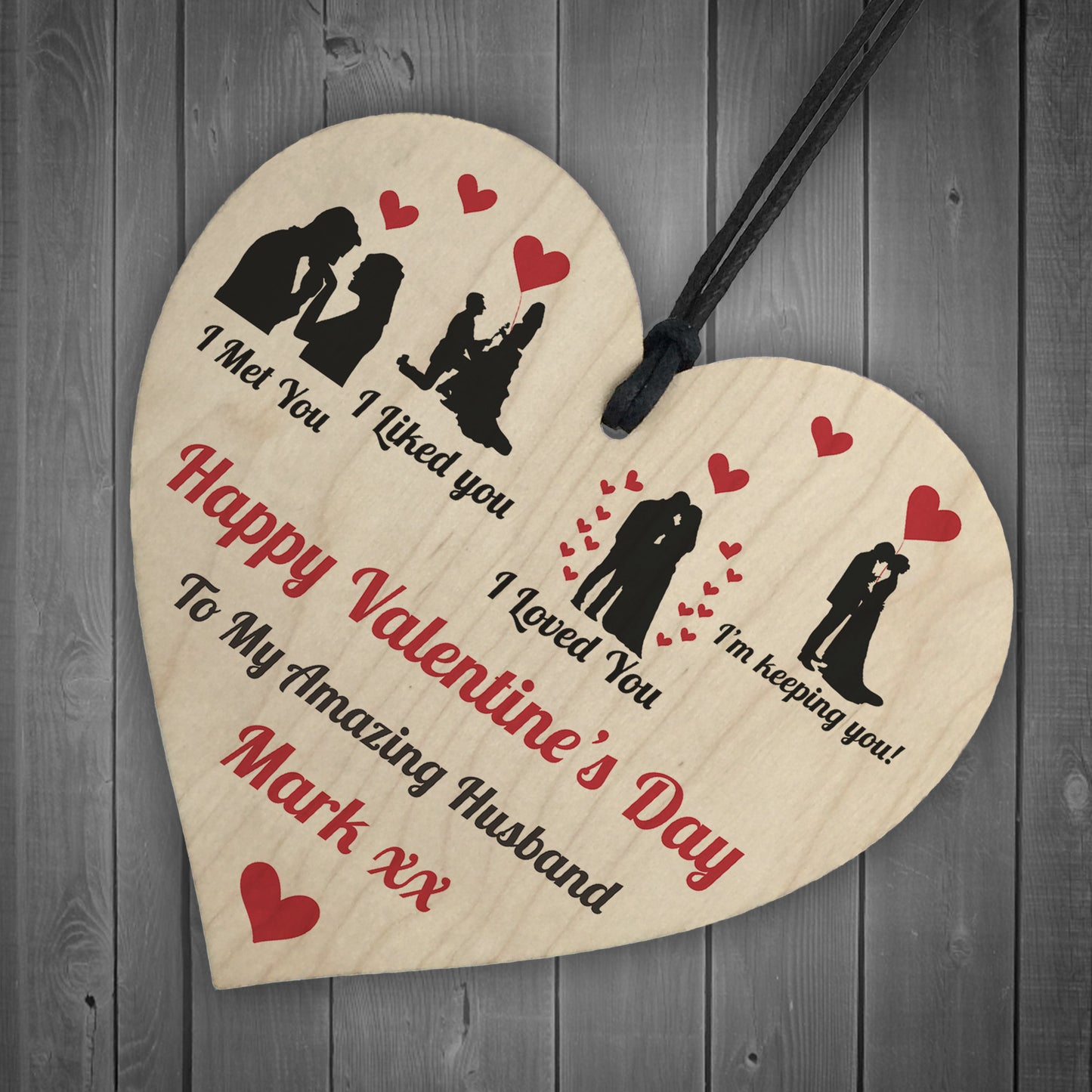Personalised Valentines Day Gift For Husband Wood Heart Husband