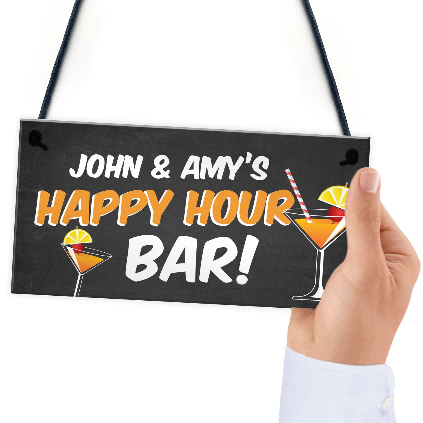 Personalised Happy Hour Novelty Bar Sign Hanging Home Bar Sign