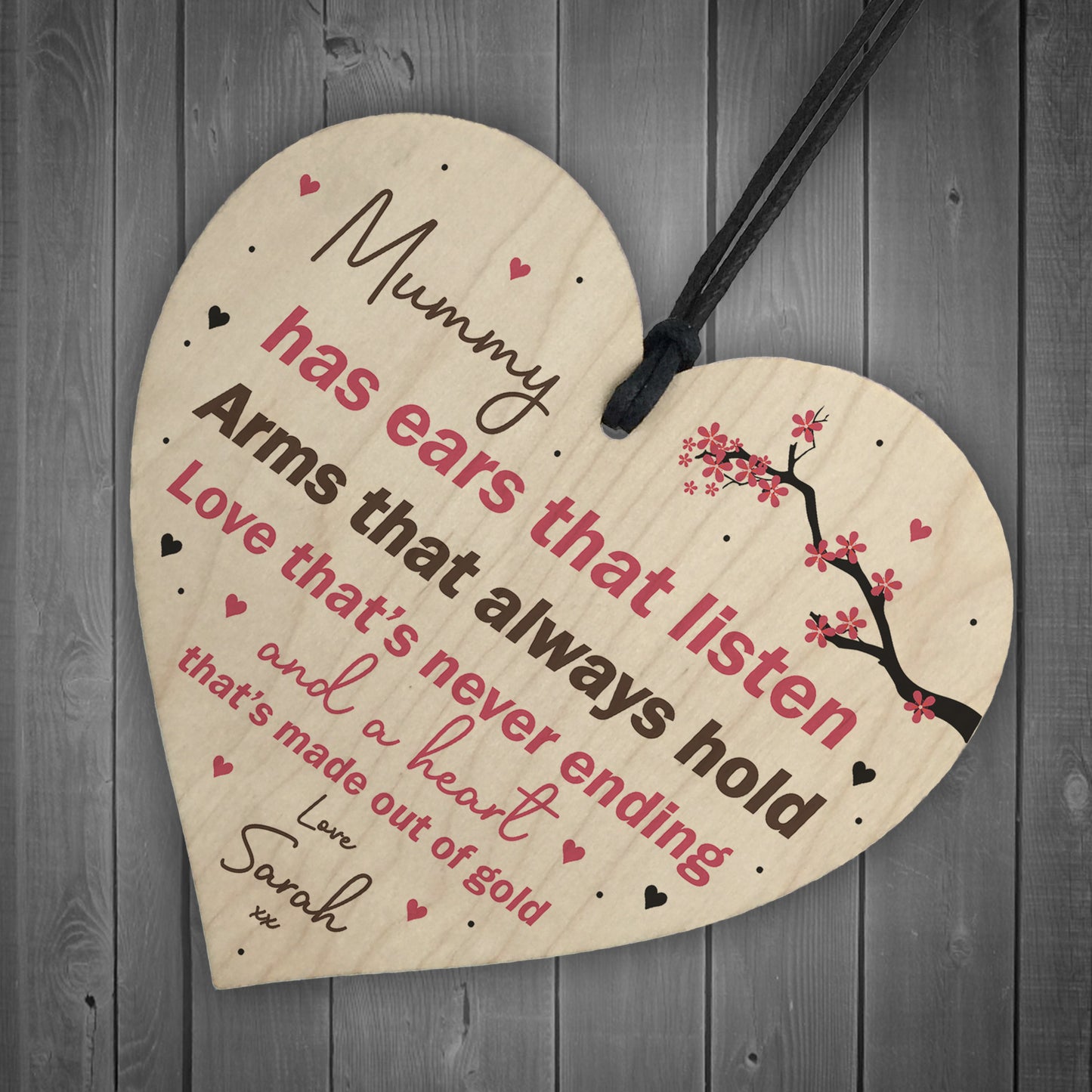 Birthday Christmas Wood Mummy Gift Hanging Heart Personalised