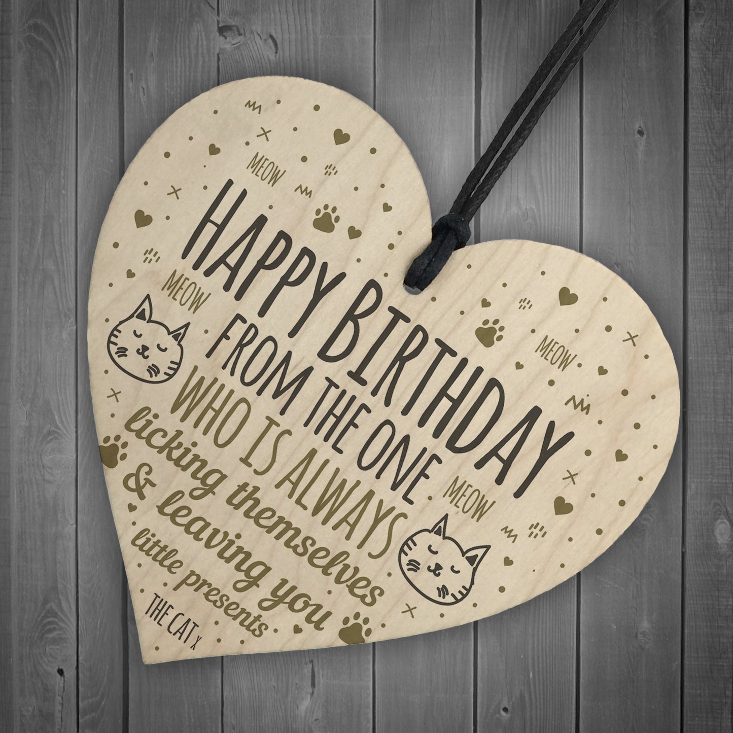 Funny Mum Dad Sister Brother Birthday Gifts Wood Heart Cat Gifts