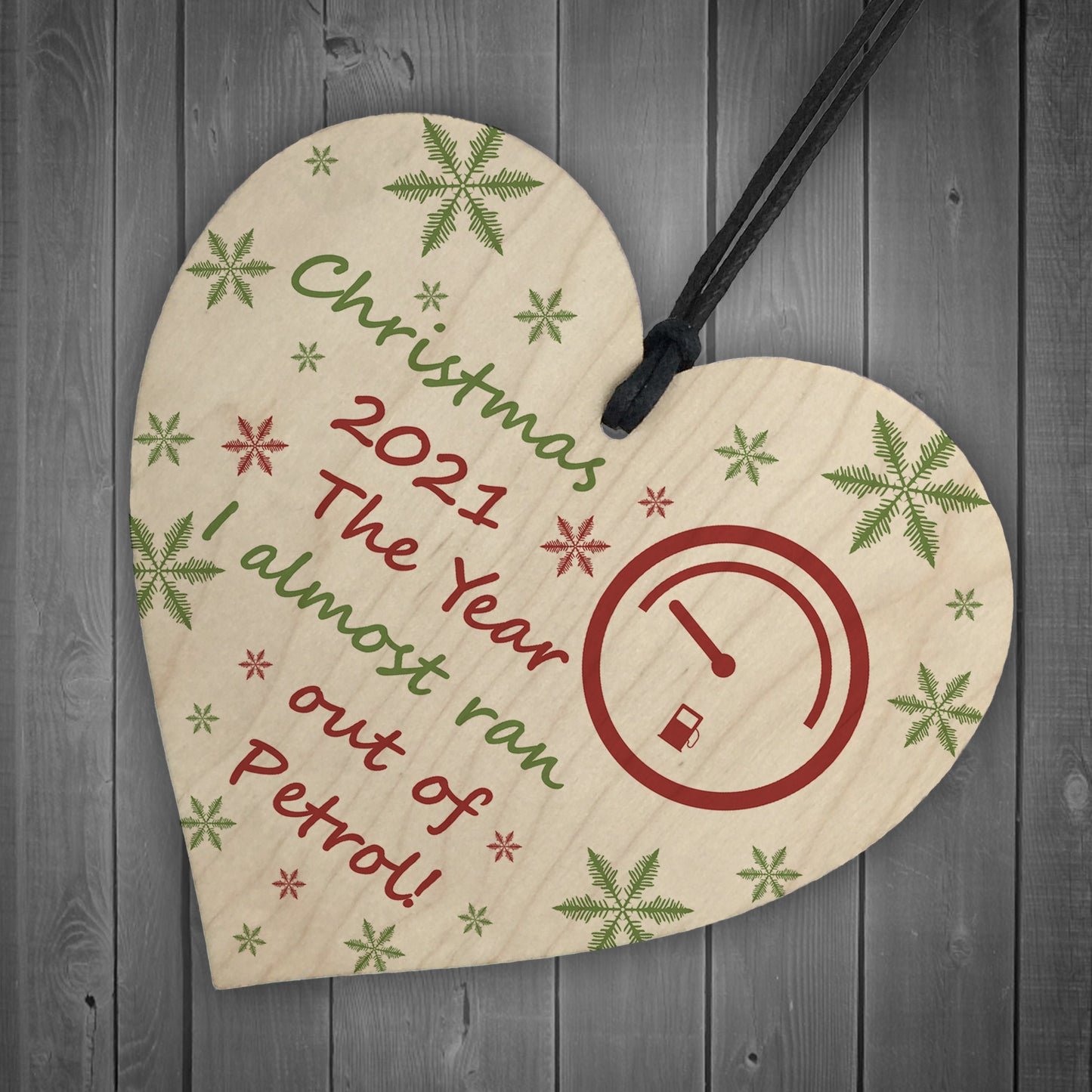 Christmas Year Of No Petrol Wood Heart Tree Decoration Gift