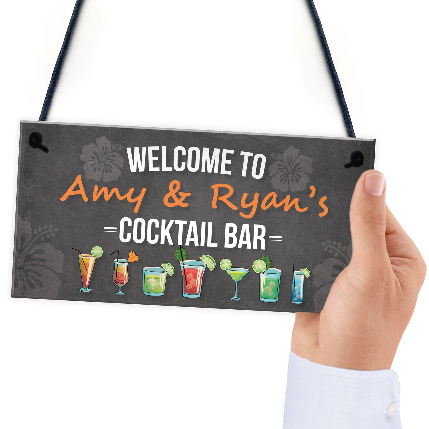 Personalised Cocktail Bar Sign Hanging Wall Plaque Home Bar Pub