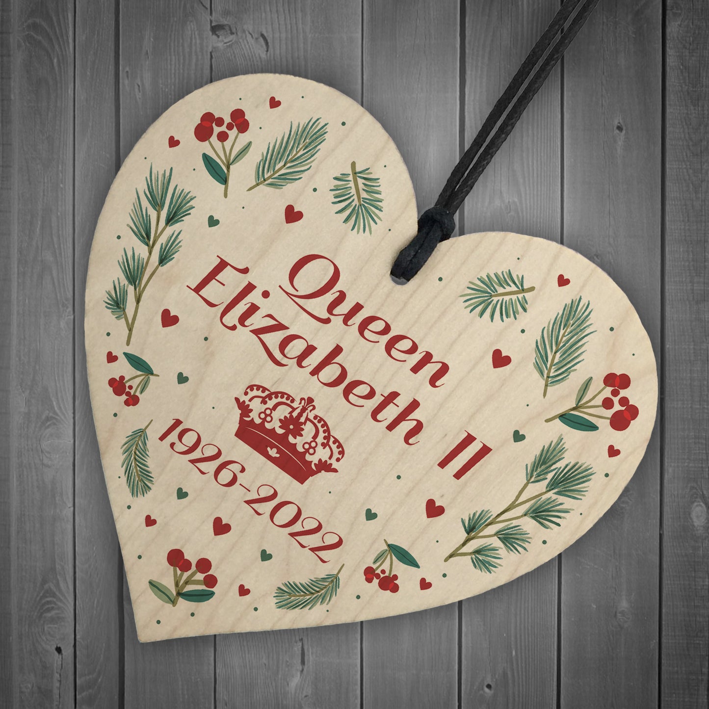 Memorial Sign For Queen Elizabeth II Wooden Heart In Memory