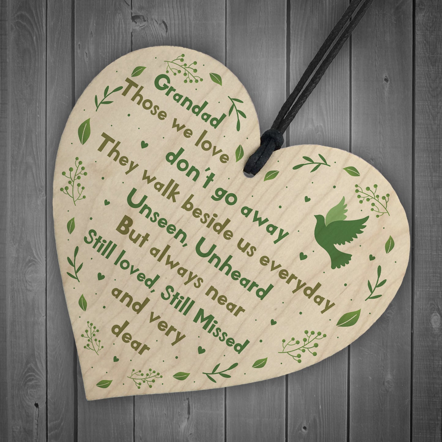 Grandad Christmas Memorial Decoration Wood Heart Memorial Sign