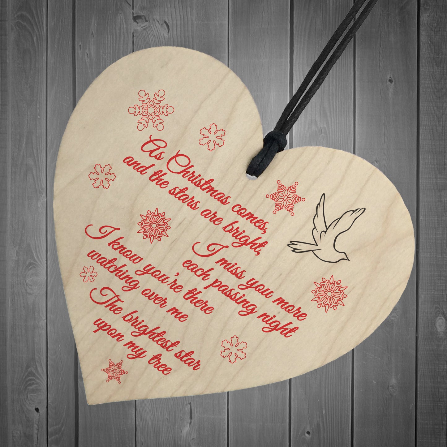 Brightest Star On My Tree Wooden Hanging Heart Memorial Plaque
