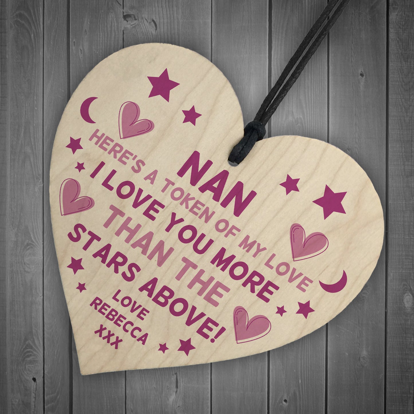 Personalised Gift For Nan Wooden Heart Mothers Day Birthday Gift