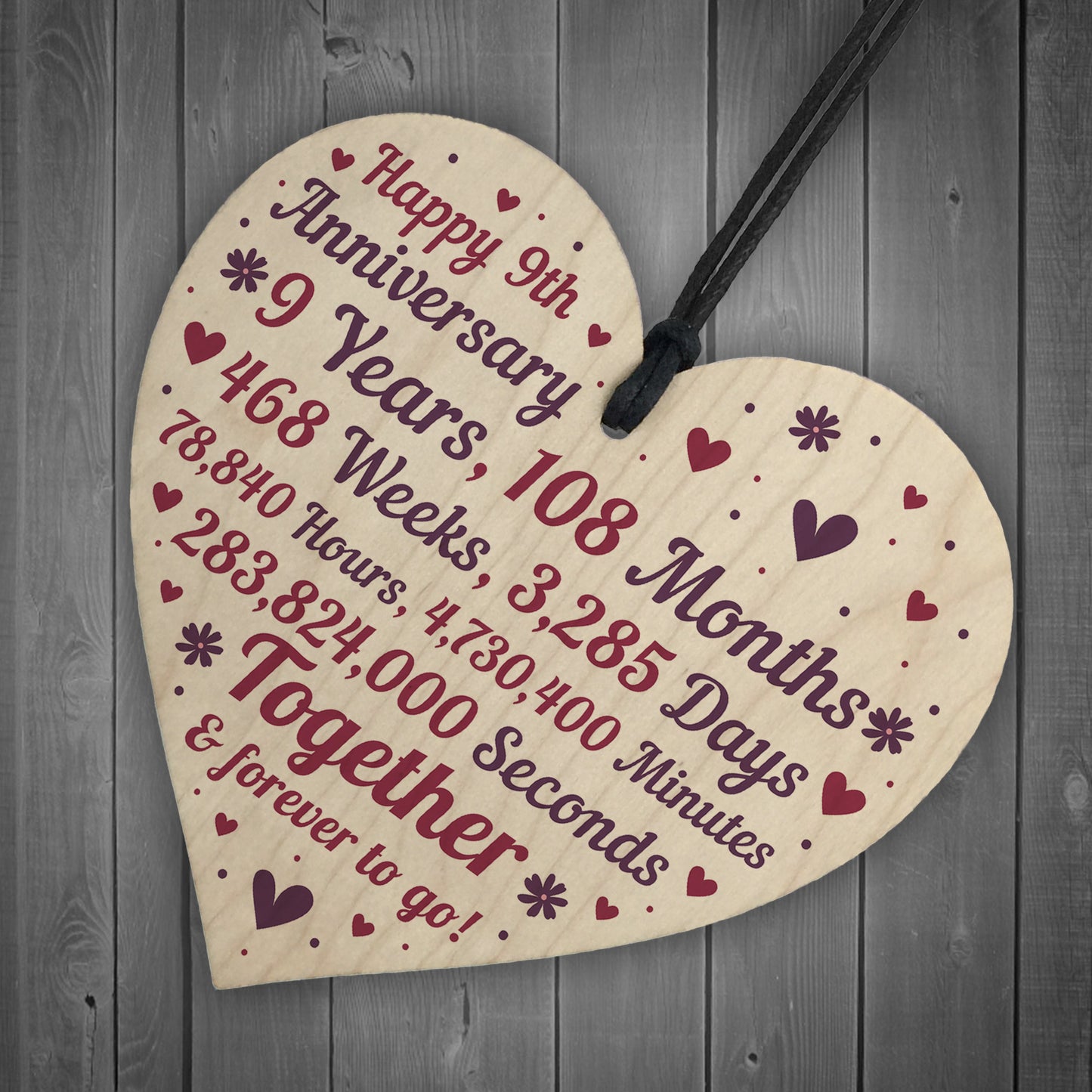 Anniversary Wooden Heart To Celebrate 9th Wedding Anniversary
