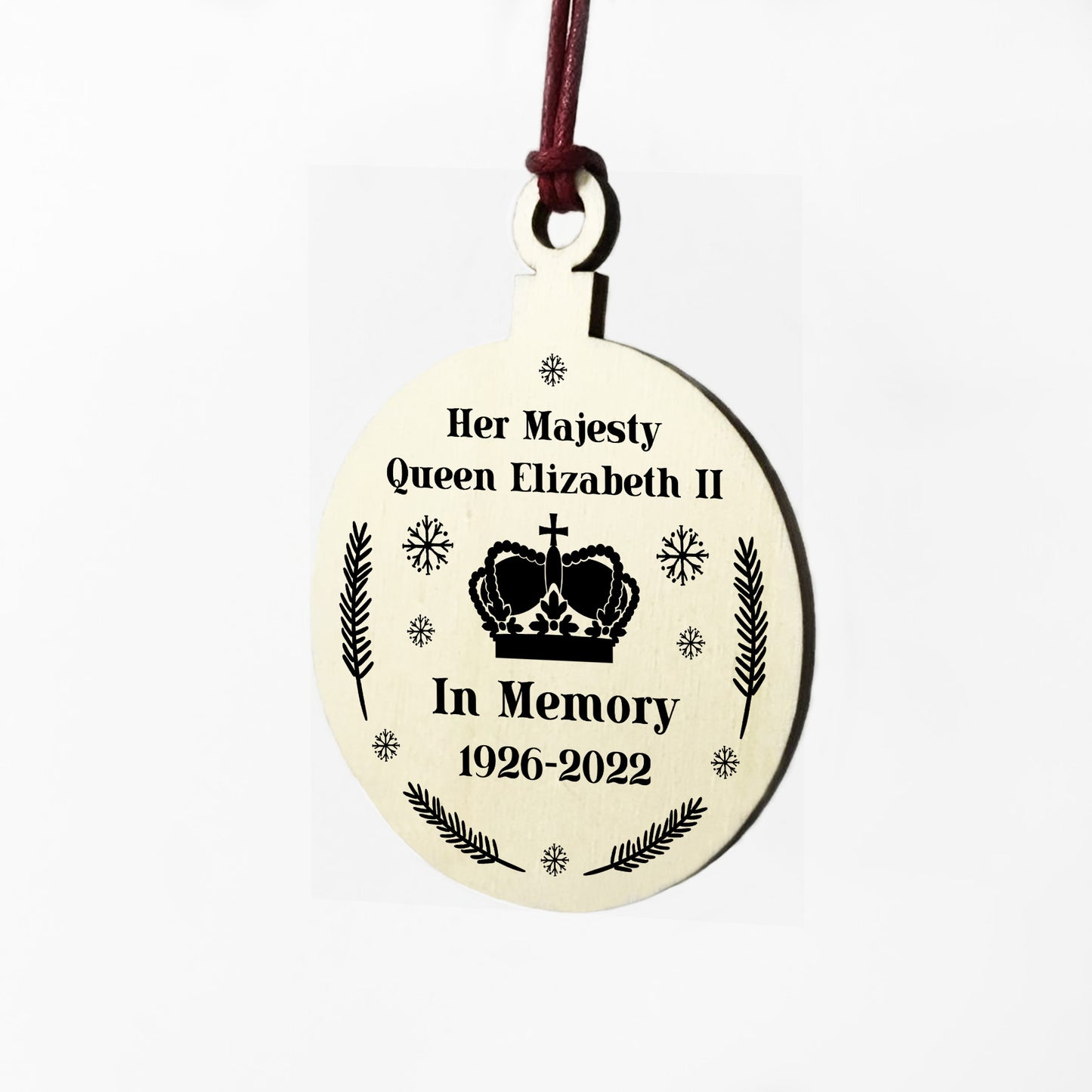 In Memory Gift Queen Elizabeth II Plaque Wood Christmas Bauble
