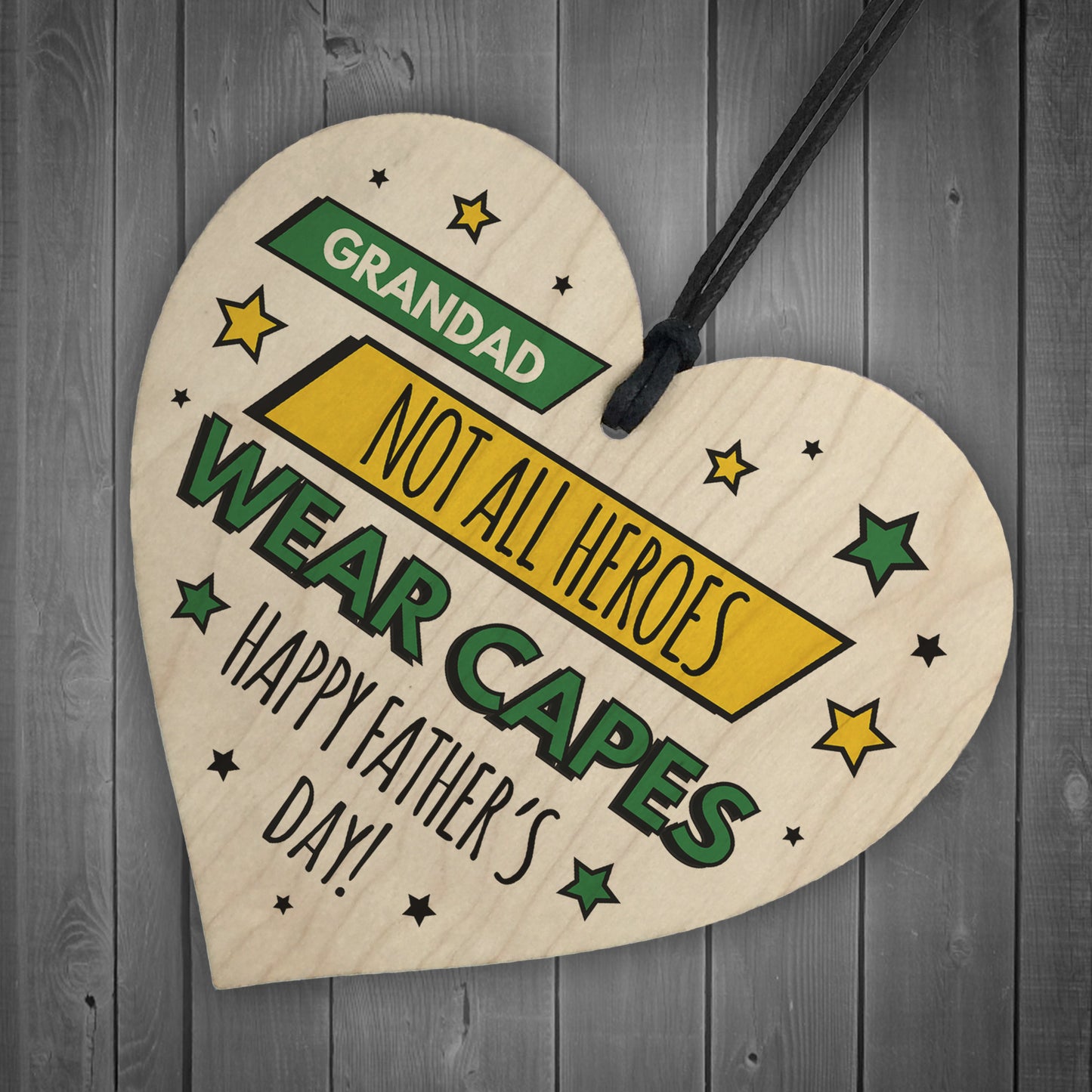 Grandad Gifts For Fathers Day Wood Heart Superhero Theme