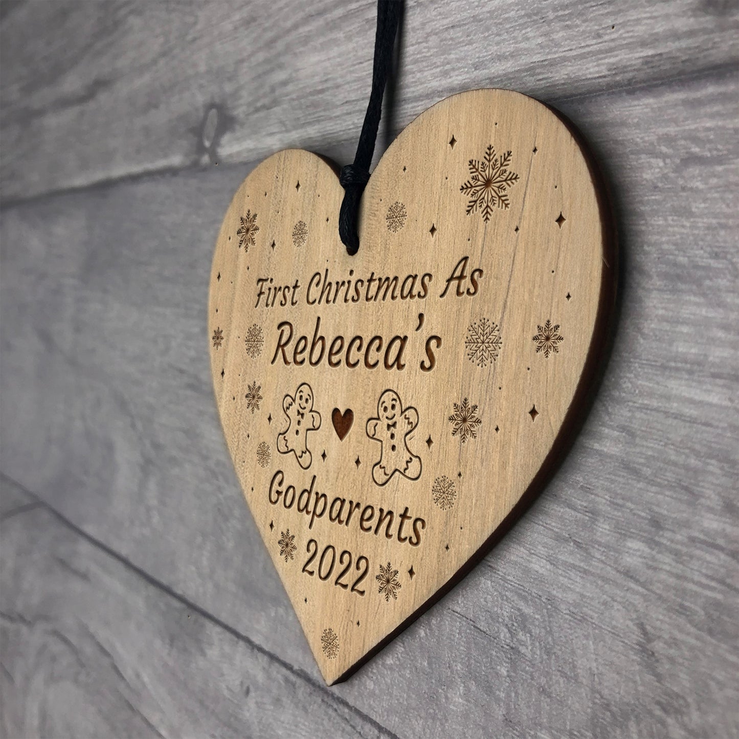 First Christmas As Godparents Decoration Engraved Wood Bauble