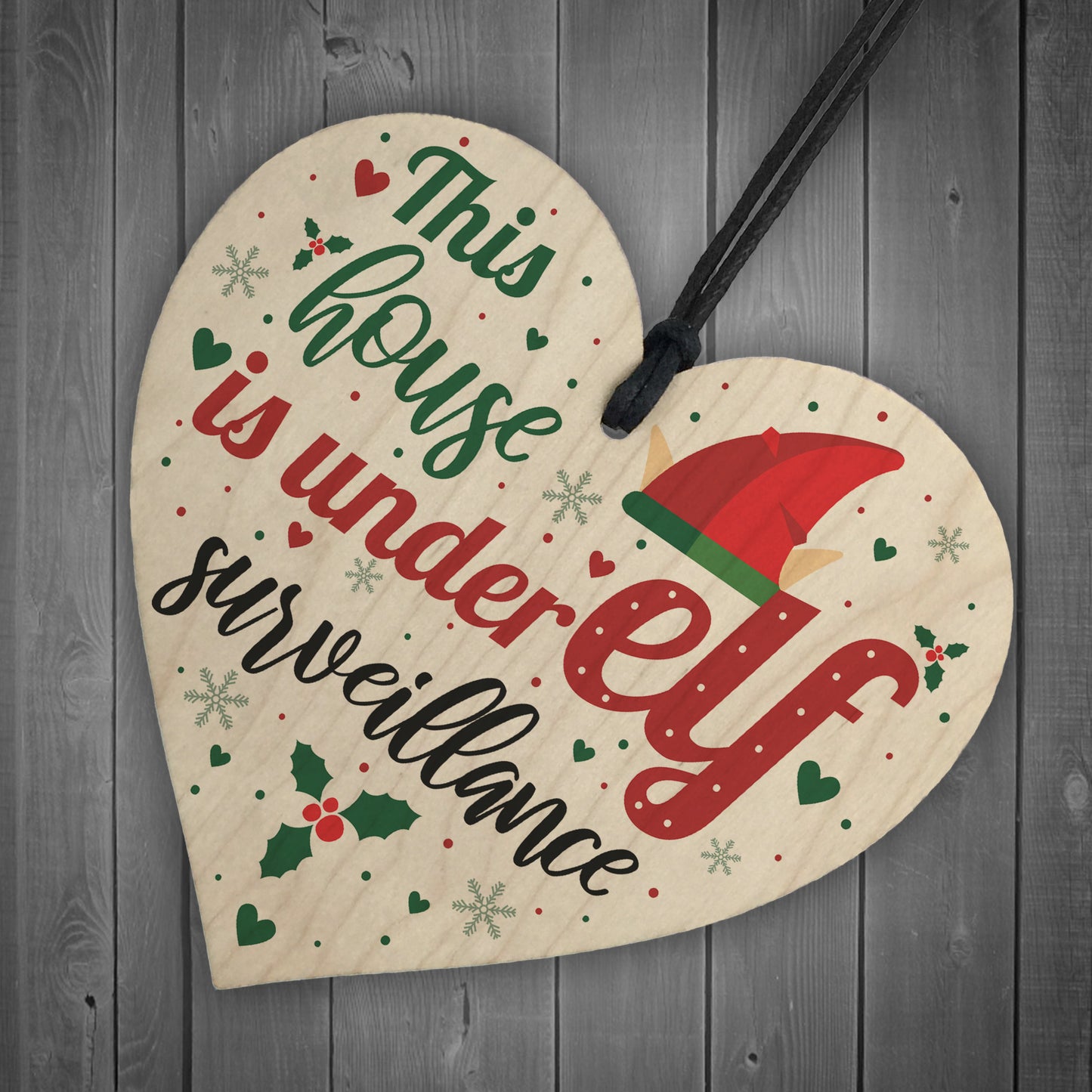 Funny Under Elf Surveillance Heart Home Decor Christmas Kid GIFT