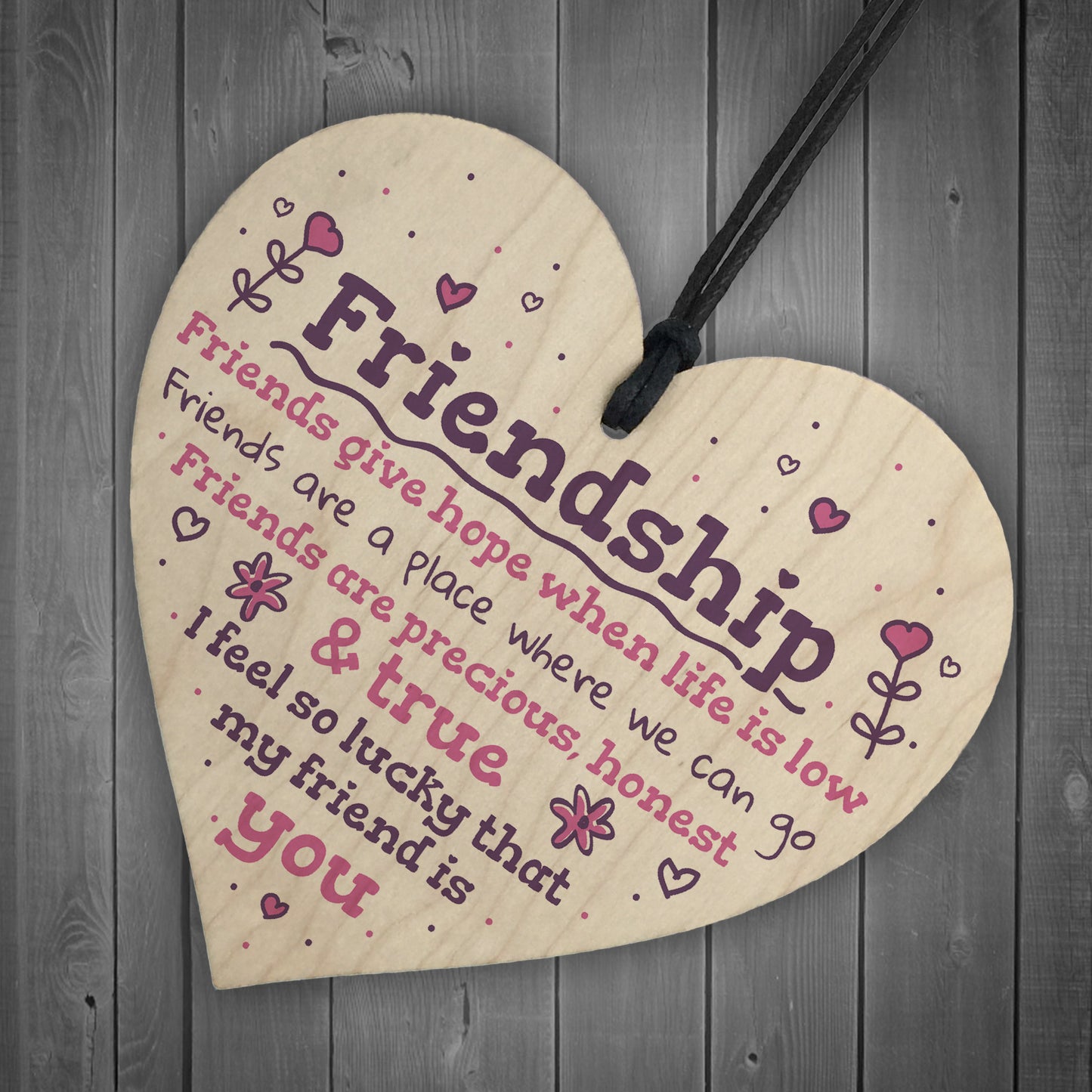 Handmade Friendship Gift Wooden Heart Plaque Birthday Thank You