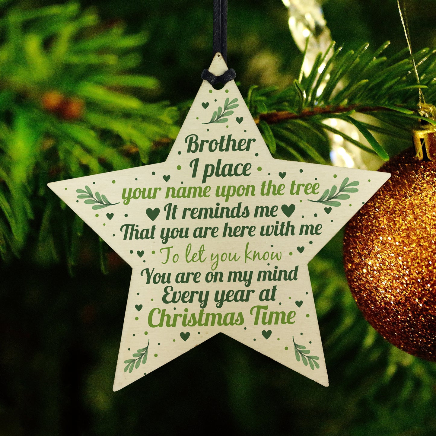 In Memory Brother Memorial Gift Wood Star Christmas Tree Bauble