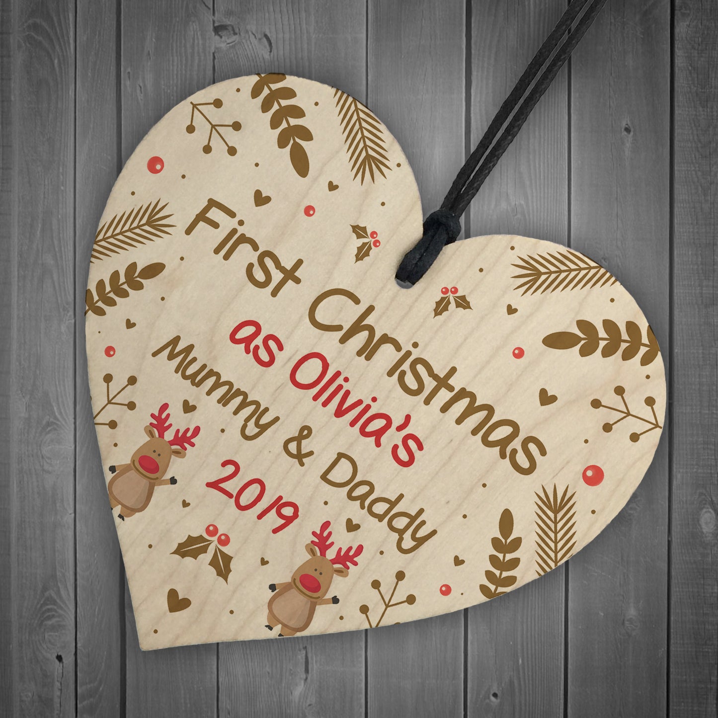 First Christmas As Mummy And Daddy Personalised Wooden Heart