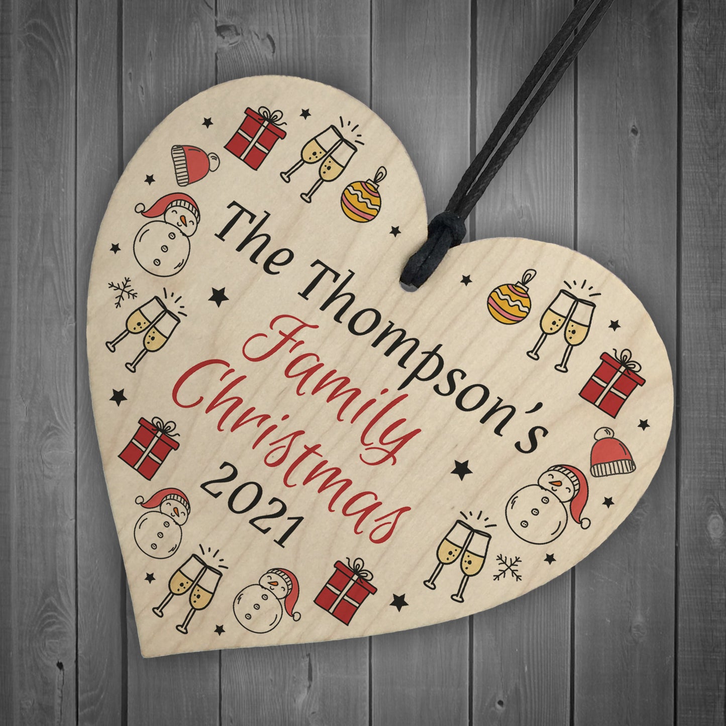 Personalised Christmas Tree Decoration For Family Wood Heart