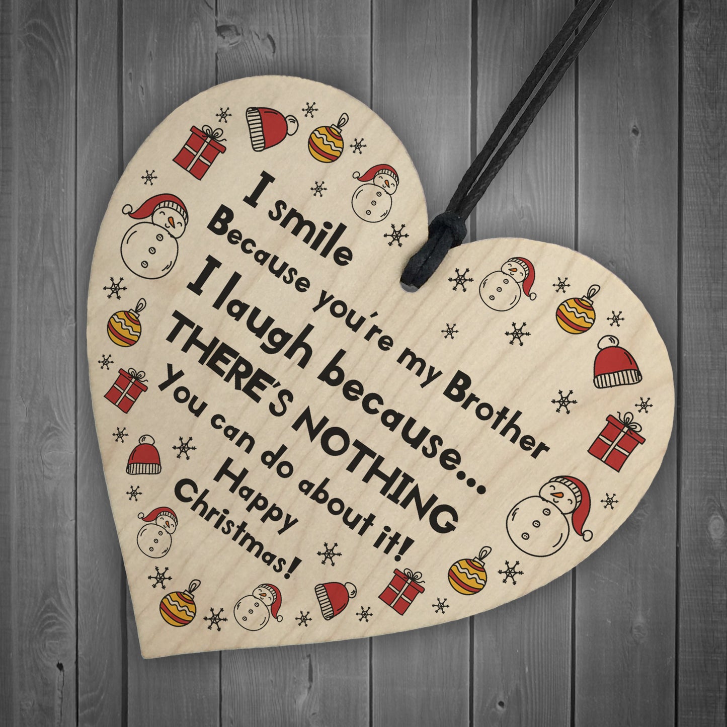 Brother Christmas Novelty Gift For Him Wood Heart Bauble Decor
