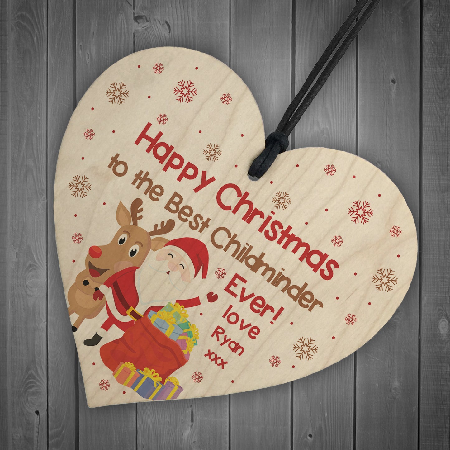 Happy Christmas Gift For Childminder Wood Heart Personalised