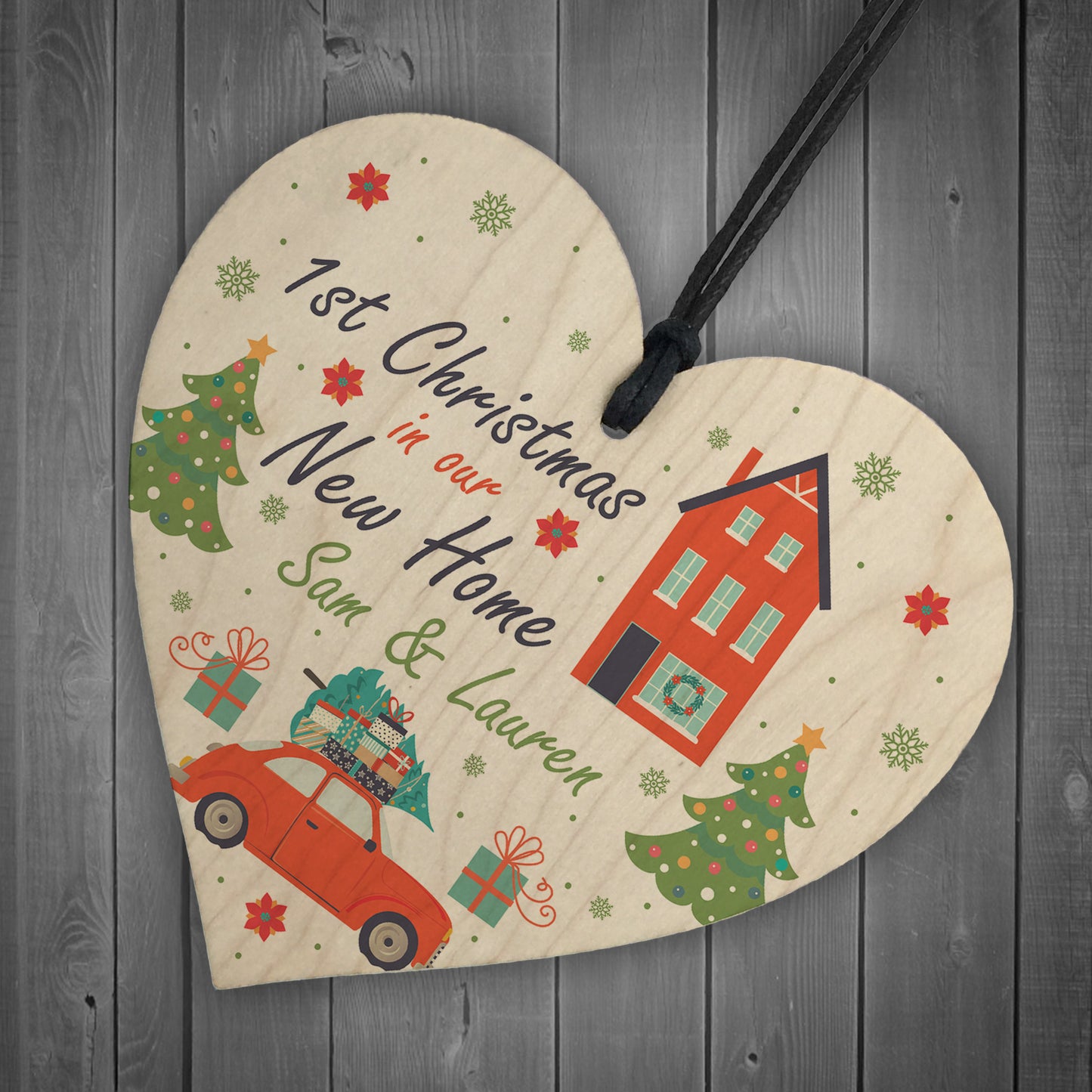 New Home Bauble Personalised Wood Heart Christmas Decoration