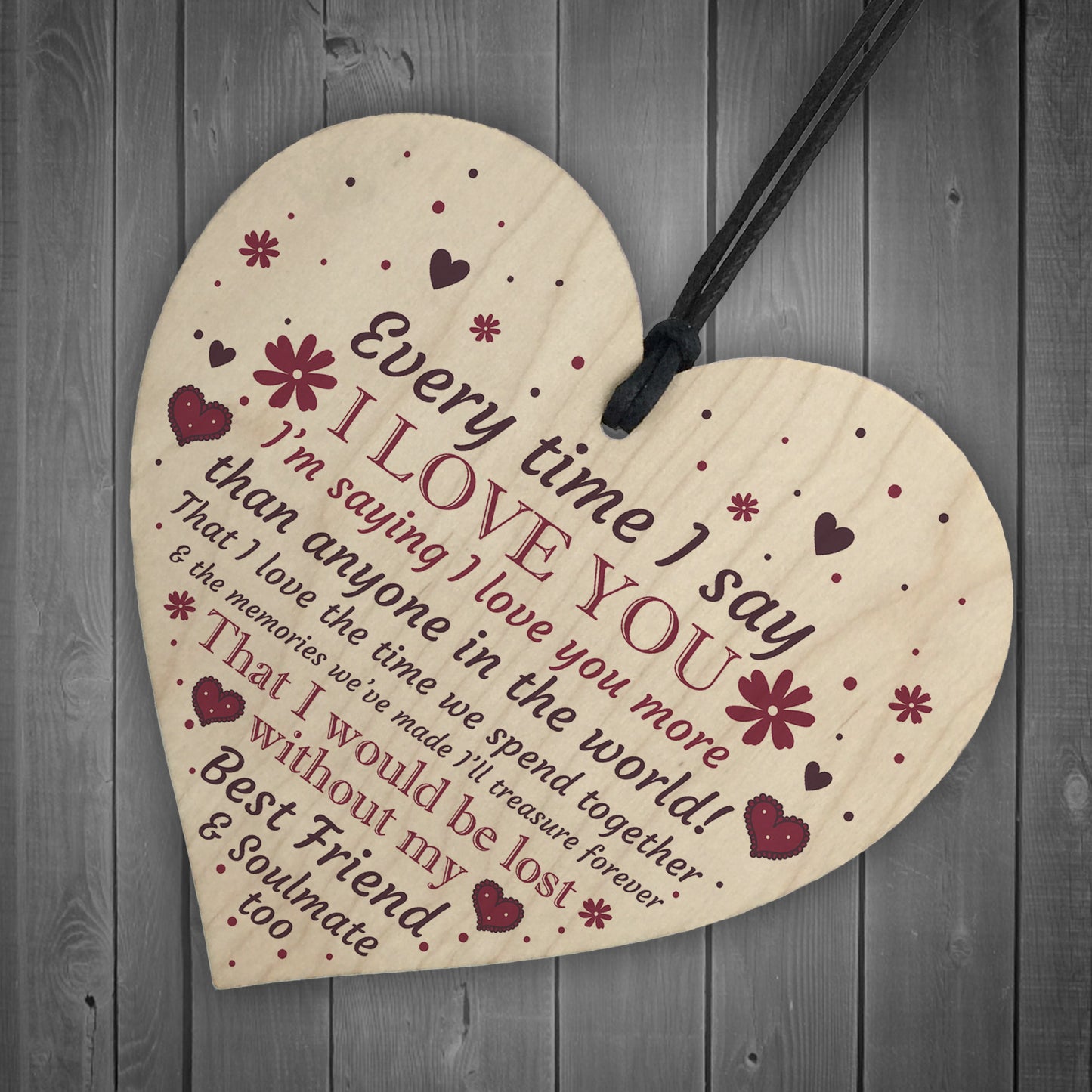 Soulmate Anniversary Gift Wood Heart Plaque Valentines Birthday
