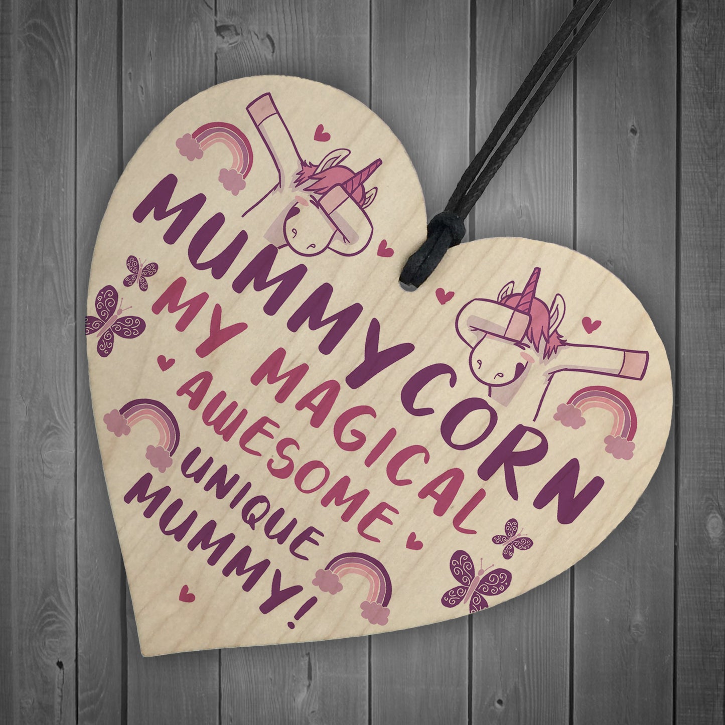 Novelty Mummy Gift For Birthday Christmas Wood Heart Unicorn